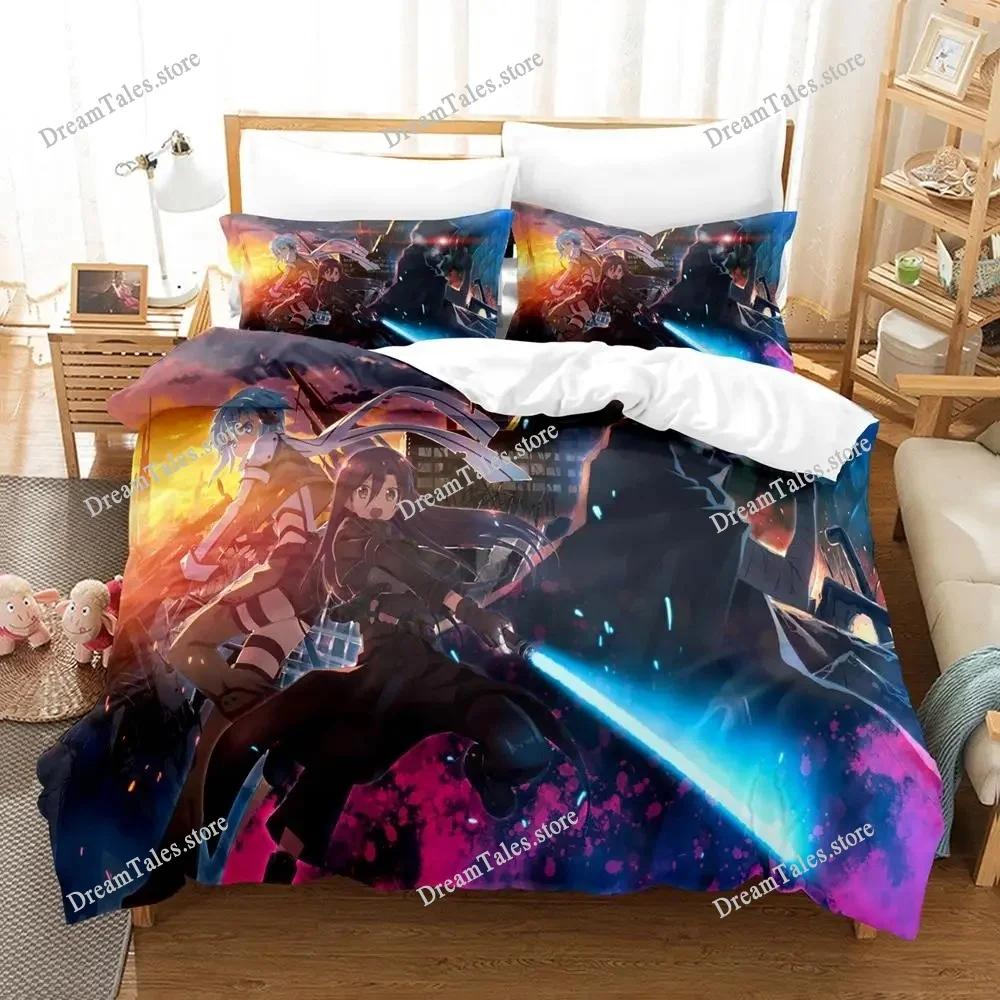 Exquisite 3D Cartoon Sword God Domain Wallpaper Print Bedding Set Duvet Cover Comforter Bed Youth Kids Girls Boys Gift