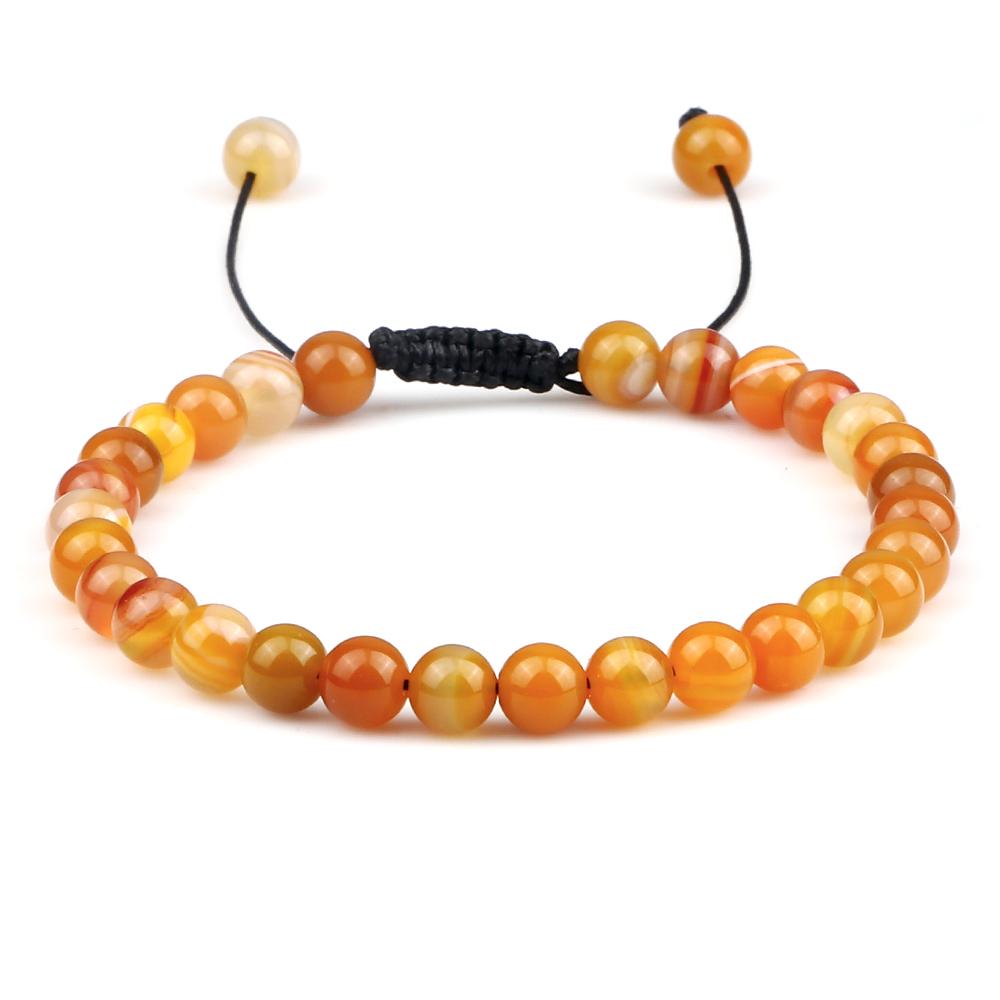 6mm Natural Stone Men Bracelets Charm Tiger Eye Black Beads Bracelet Braided Bangle Adjustable Charm Women Yoga Jewelry Pulseras
