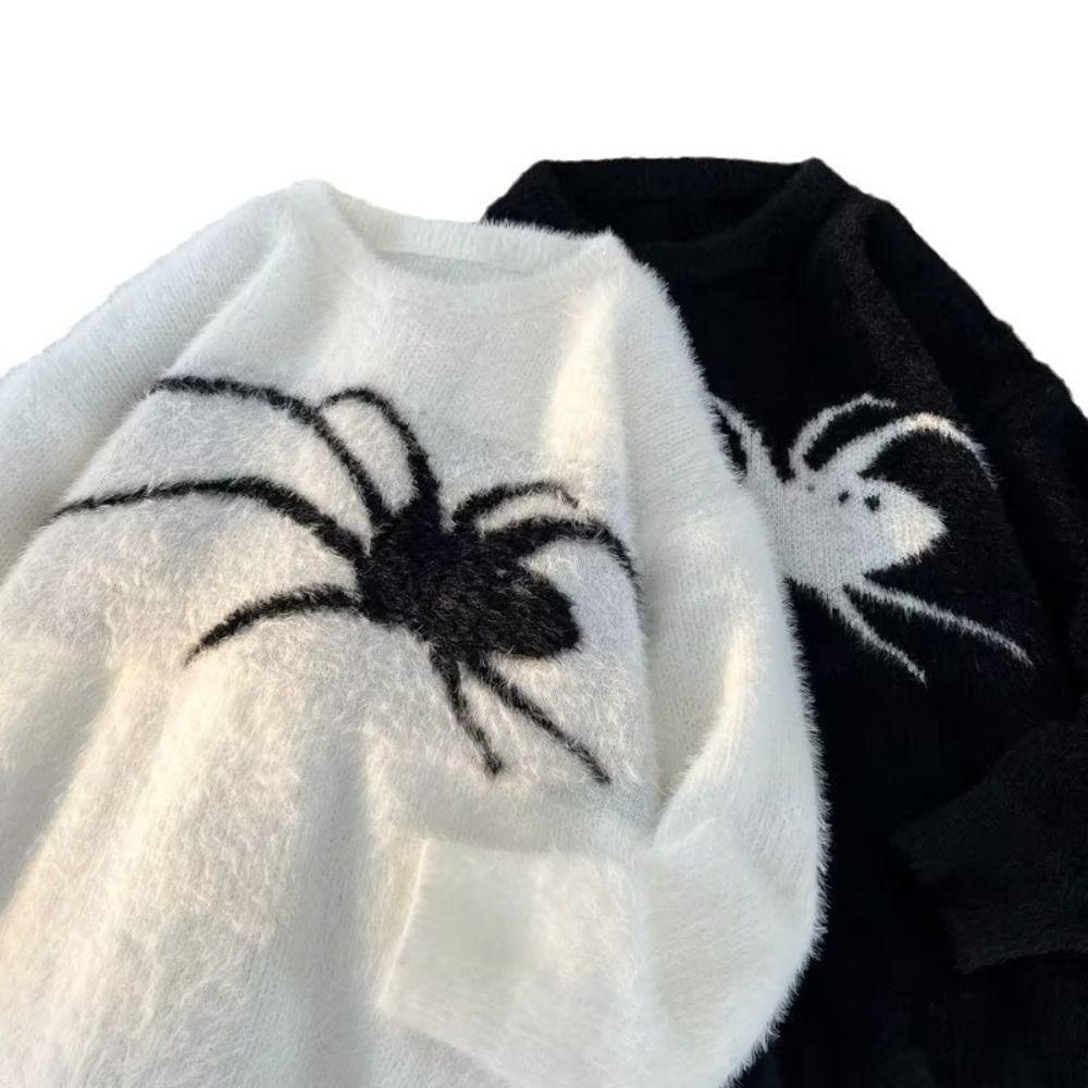 Plush Spider Sweater Men Long Sleeve Pullovers Women Y2k Punk Streetwear Knitwear Streetwear