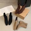 Inner Height Increase 4cm Retro Suede Small Short Boots Side Zipper Square Head Temperament Elastic Thin Boots