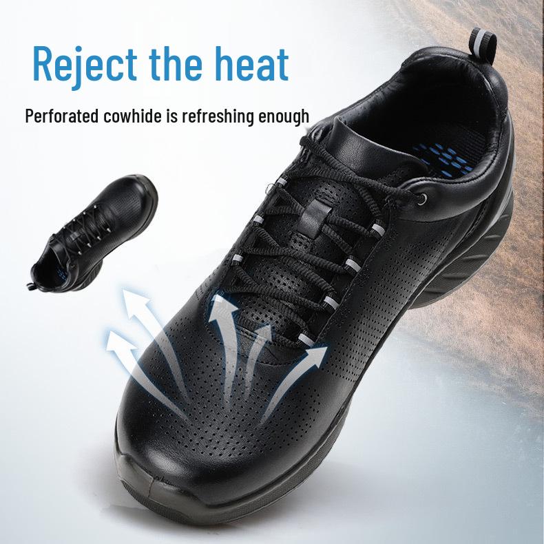 Jinhua 3515 Men's Genuine Leather Black Casual Shoes - Breathable, Soft Sole, Versatile Style