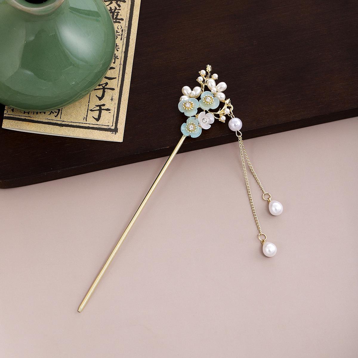 

Новая китайская кисточка-листок, кисточка, заколка для волос в древнем стиле, простая заколка для волос в придворном стиле, цветок, бабочка, жемчуг, заколка для волос для ханфу, женская