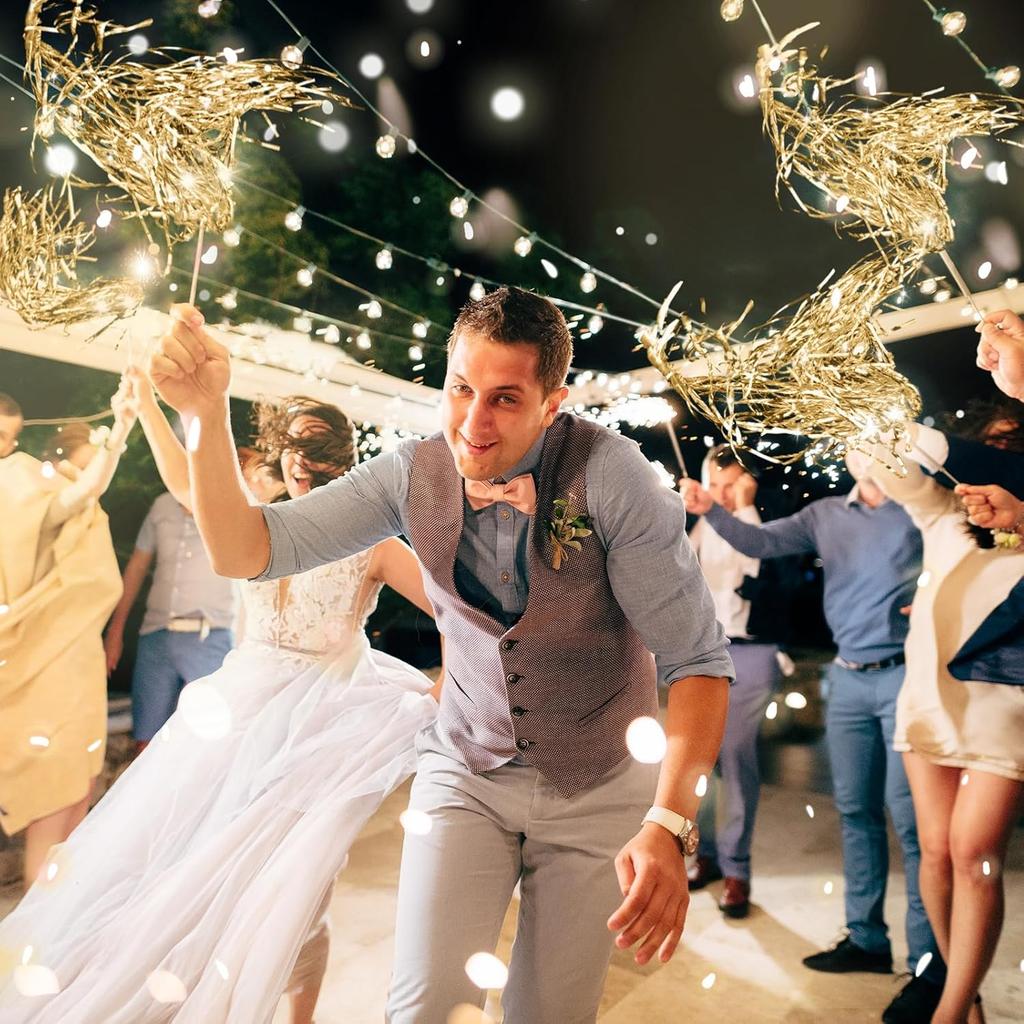 48 Pcs Lighted Wedding Wands LED Tinsel Wands Light up Streamers for Wedding Send off and Exits Baby Shower Birthday Party Favors(Champagne)