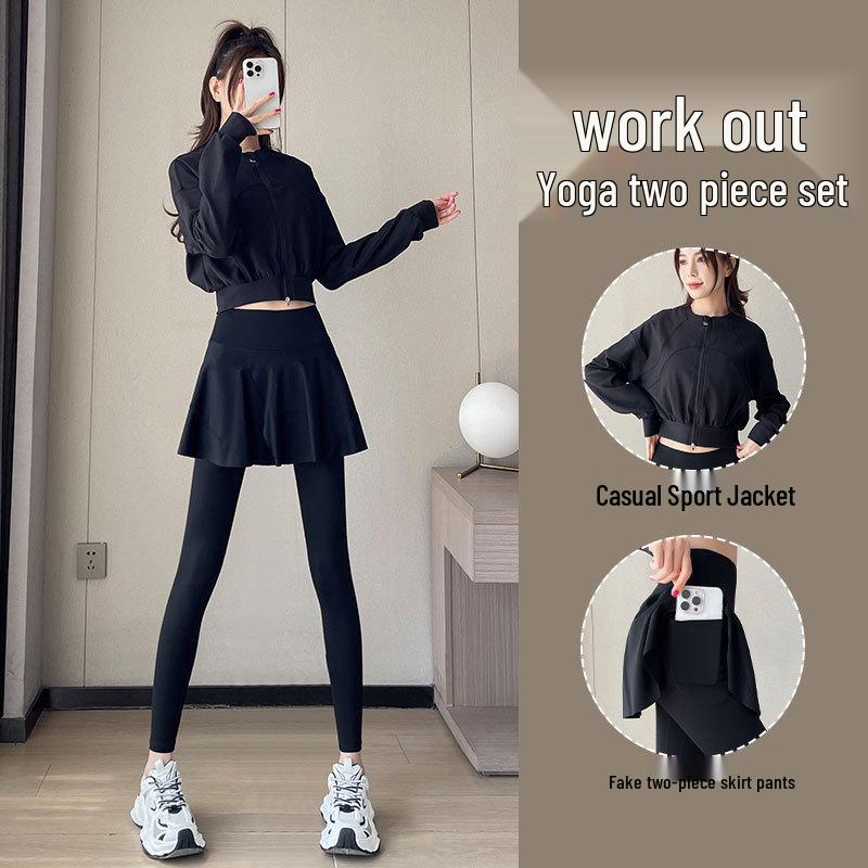 

Women s High-End 2024 Autumn/Winter Fitness Set: Yoga Skirt, Pants, Jacket S