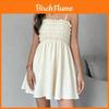 Vintage French Elegant Polyester Slip Dress With Ruffle Detailing For Women