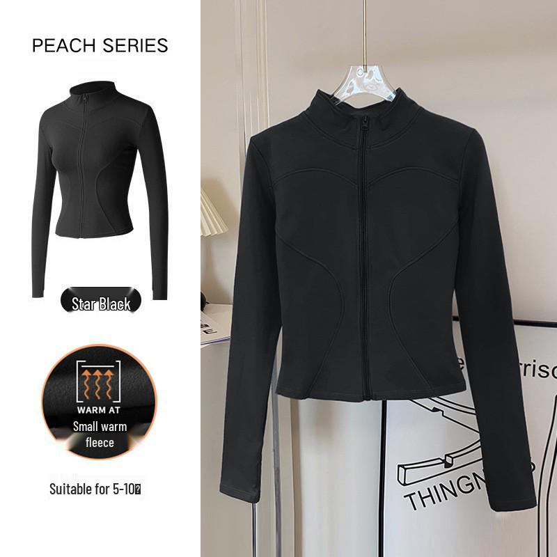 Women's Autumn Stand Collar Pilates Yoga Jacket: Plus Velvet, Quick Dry, Long Sleeve, Zipper Fitness Top for Running and Active Wear