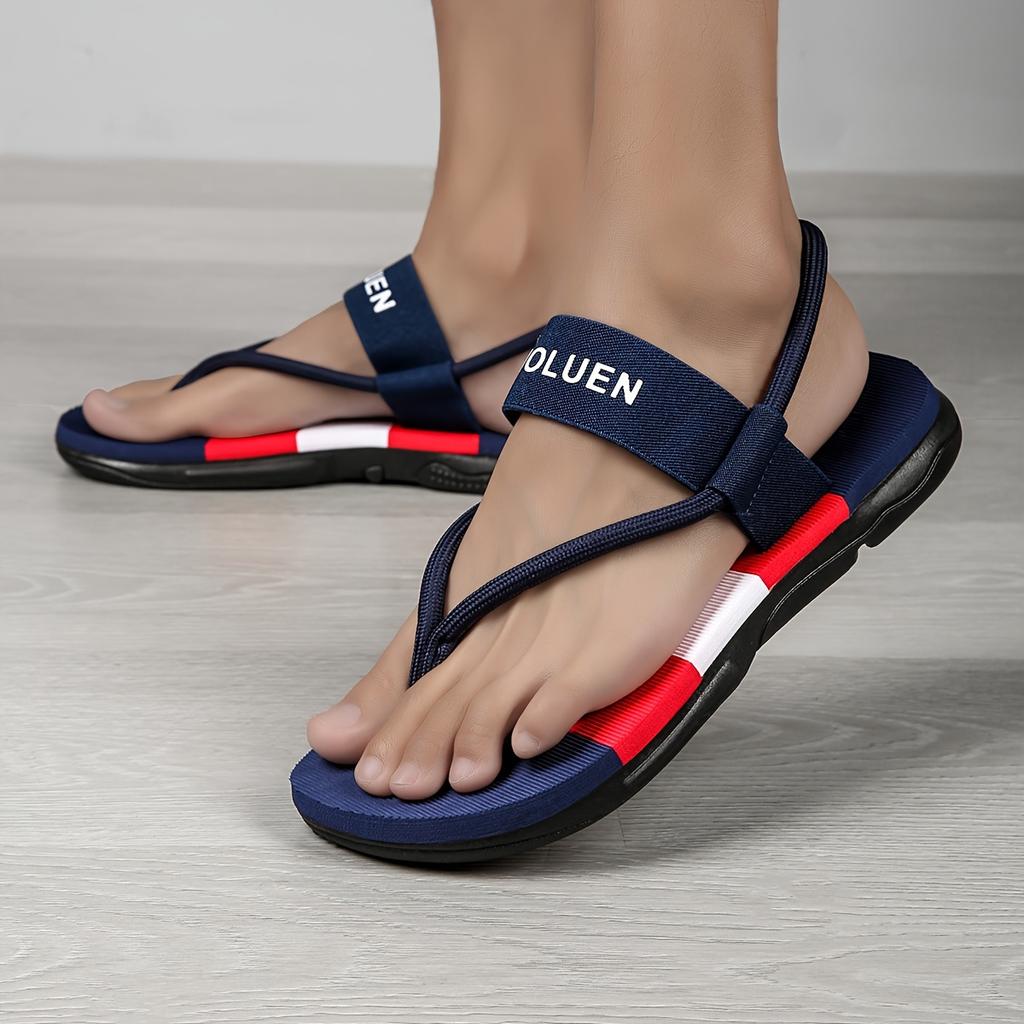 Adjustable Slip-On Beach Sandals with Non-Slip EVA Sole - Breathable Fabric Upper, Letter Print & Striped Design for Outdoor, Streetwear & Summer Use