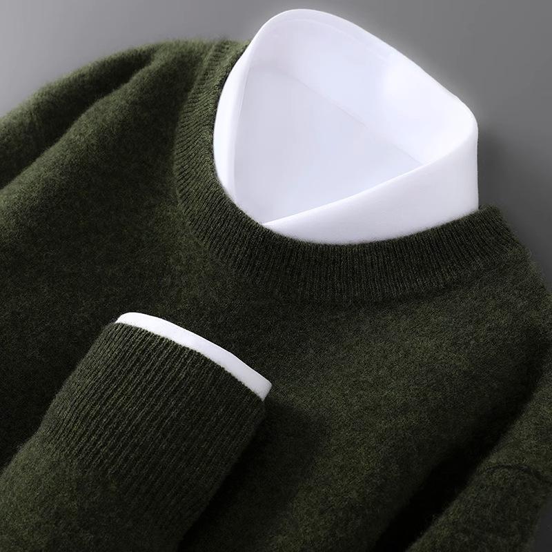 Men's Plus Size 100% Pure Wool Round Neck Cashmere Sweater - Autumn/Winter Casual Knit Pullover