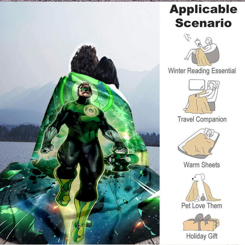 1pc Green Lantern Blanket Lightweight Flannel Throw For Sofa, Bed, Travel, Livingroom, Office, Couch, Chair, And Bed