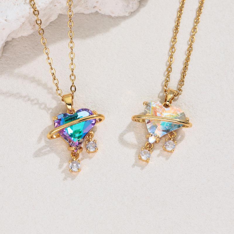 Korean Style Sweetheart Zircon Necklace for Women - Star and Love Design