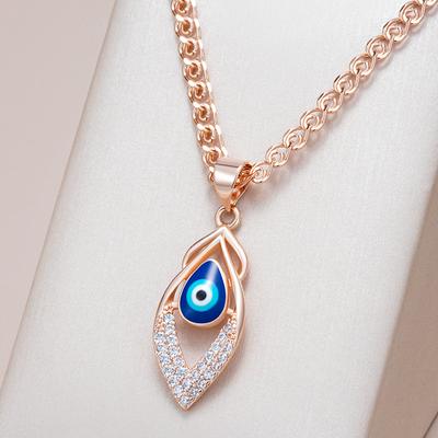 Fashion  Rose Gold Color Blue Enamel Pendant Necklace For Women Girl Wedding Party Natural Zircon Retro Jewelry
