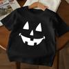 Kids Crewneck Short Sleeve Tee, Smiley Pumpkin Print Summer Casual Top
