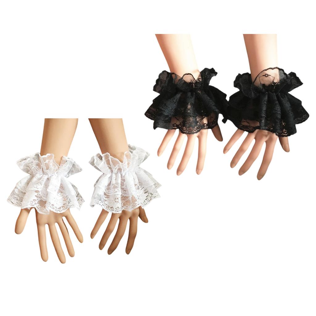 Elastic Lace Wrist Sleeves For Sun Protection Breathable Comfortable Unisex Design White Black Color Choices