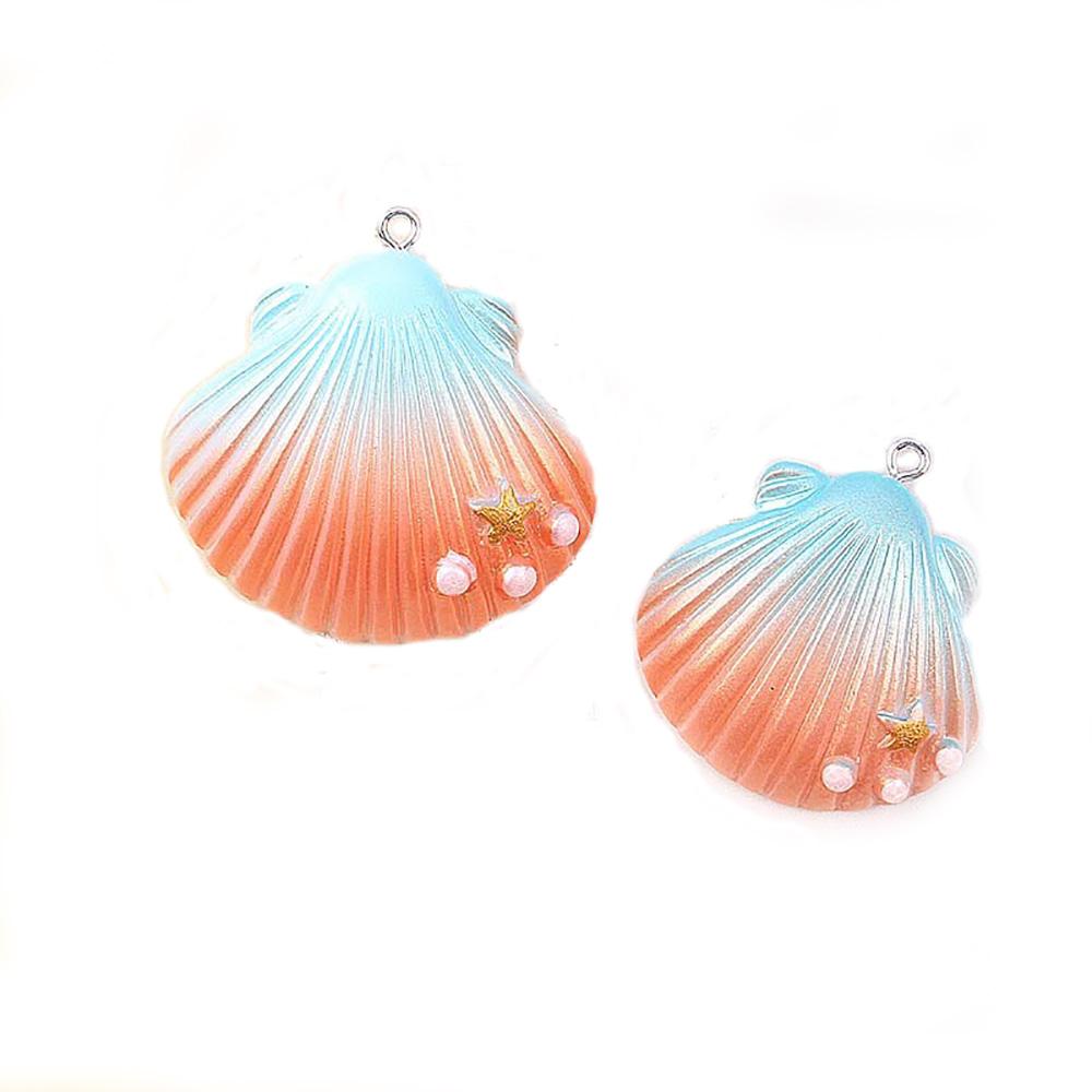 

2 шт./уп. Кулон в виде градиентной ракушки с разноцветной жемчужиной из смолы и самолетом для DIY браслета, украшения для волос, серег, брелока для рюкзака, подвесное украшение оранжевый