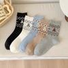 5 Pairs of Retro Fel Island Children's Autumn Cartoon Cute Bear Mid-calf Socks, Fashionable and Versatile Long Socks