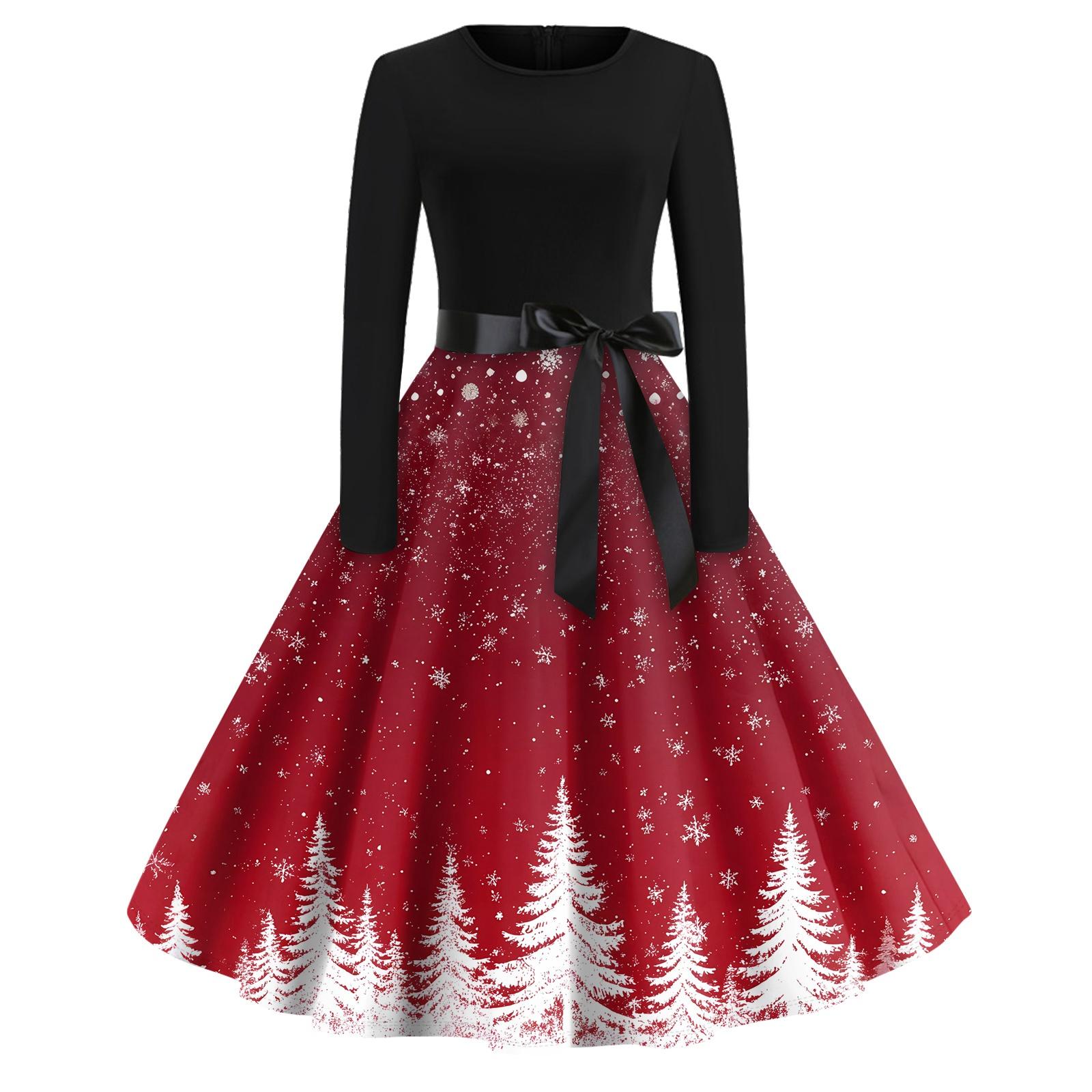 

Платье-клеш с принтом на Хэллоуин для женщин с длинным рукавом, повседневные платья с круглым вырезом и ажурной отделкой XL