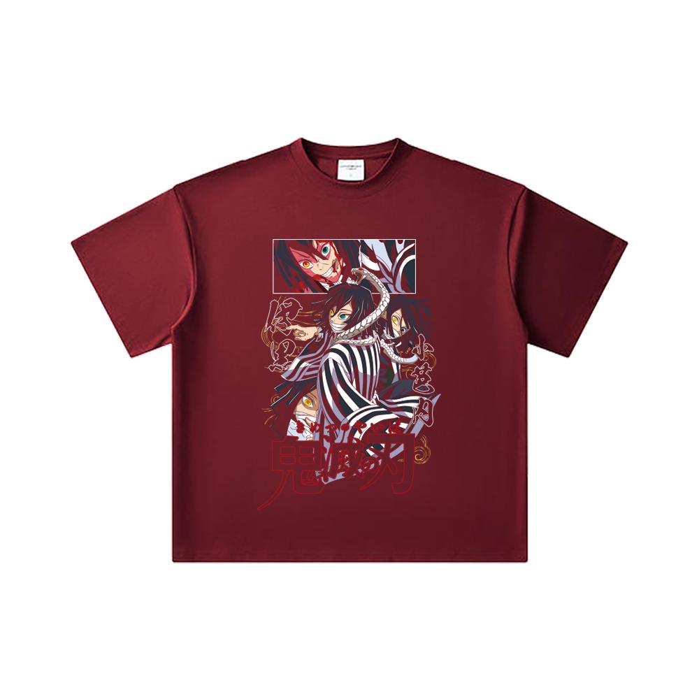 260 GSM Double Yarn 32 Count 100% Cotton Demon Slayer V95 Iguro Print Unisex Heavy Cotton T Shirt