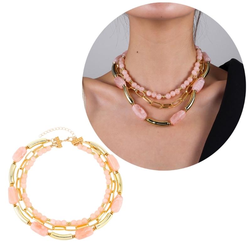 Stylish Geometric Multiple Layer Bead Necklace For Women Fashion Jewelry With Resin Accent Layer Designs For Daily Wear