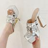 Fashion Eilyken Silver Sequin Cloth Open Toe Woman Slippers Platform High Heels Sandals Fashion Banquet Party Slide Shoes