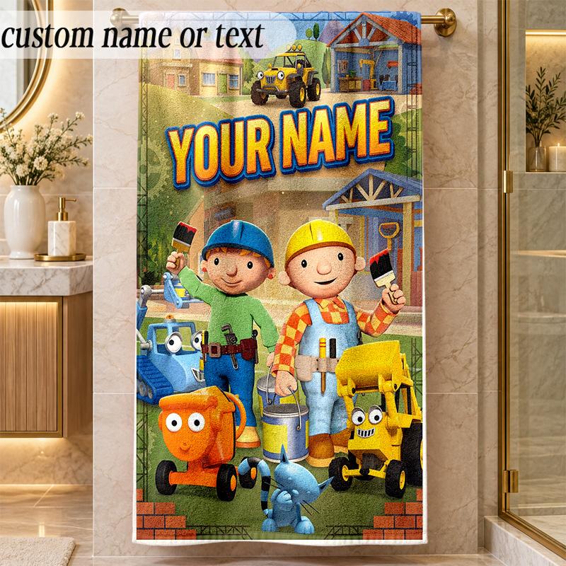 Beach TowelBob the Builder Custom Name Text Personalized Soft Towel for Beach Pool Indoor Home Decor Gift