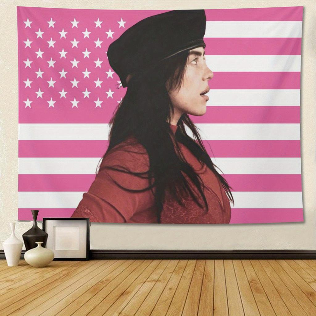 Patriotisches Amerikanisches Flaggentuch mit Billie Design Rosa Lila Horizontaler Wandbehang für Schlafzimmer Wohnzimmer Wohnheim Dekoration