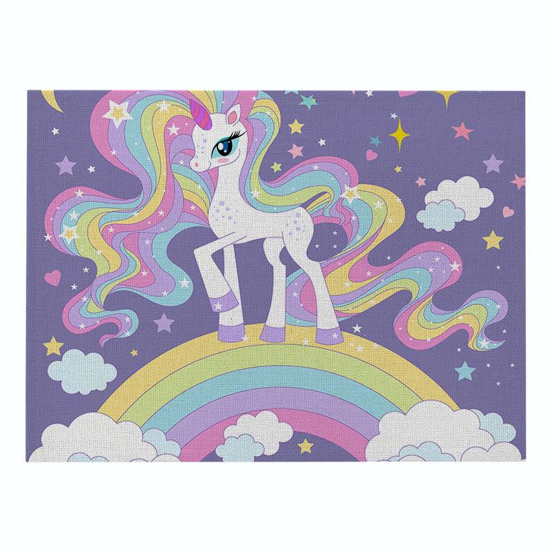 Nordic INS Desen Animado Unicórnio Linho Tapete de Mesa Antiderrapante Resistente ao Calor Jogo Americano para Mesa Porta-copos para Copo de Bebida Acessórios de Cozinha
