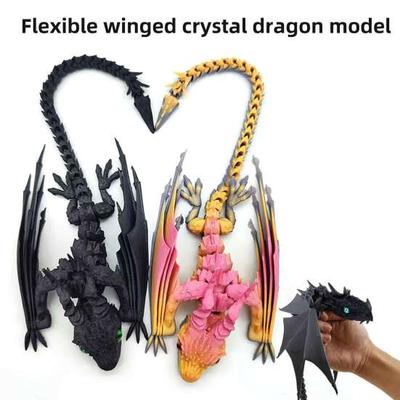 3D Printed Winged Dragon Articulated Dragon with Horns Wings Flexible Dragon Fidget