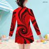 Girls High Neck Long Sleeve One Piece Swimsuit Printed Front Zip Skirt Hem