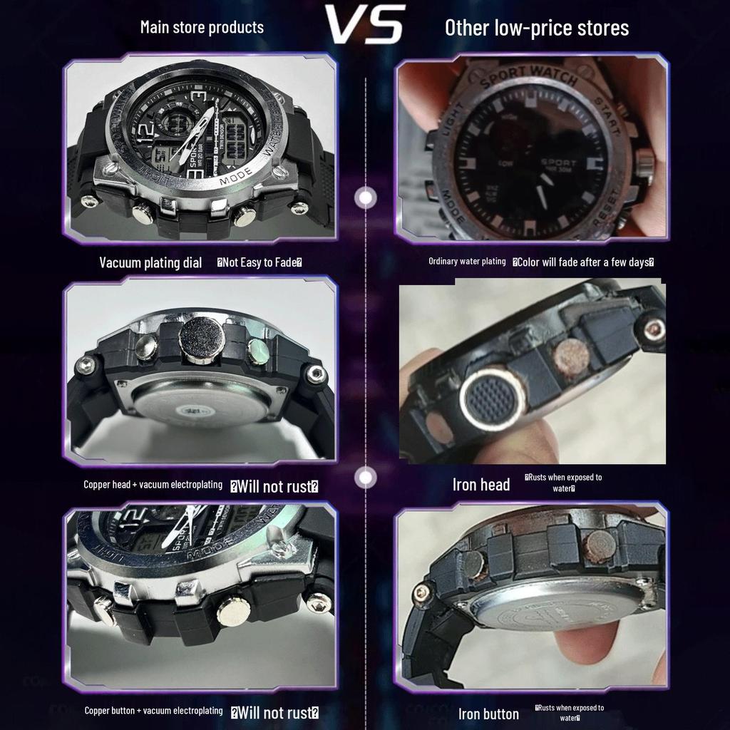 Men's Korean Style Multifunctional Outdoor Sports Luminous Dual Display Electronic Watch