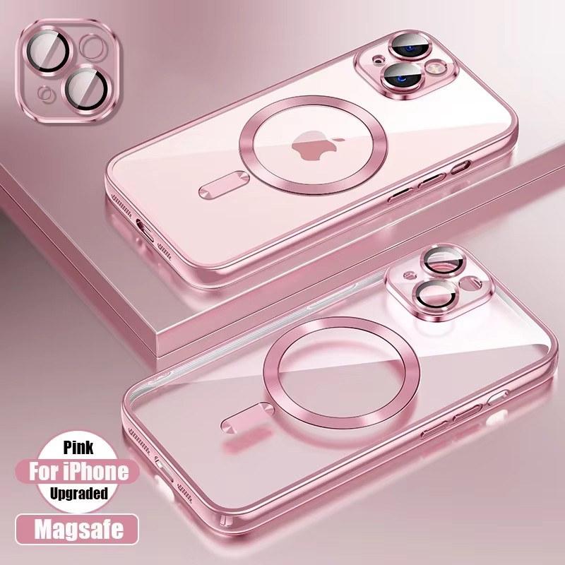 Luxusní pokovovací silikonový TPU průhledný kryt pro iPhone 16 15 14 13 12 11 Pro Max Plus Magsafe Magnetic Lens Film Protect Cover