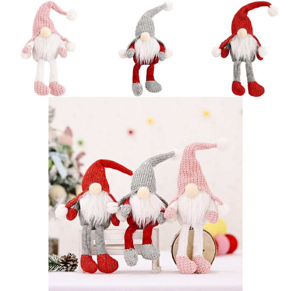 Playful Christmas Figurine Adorable Knitted Hat Old Man Doll With Hanging Legs For Decor