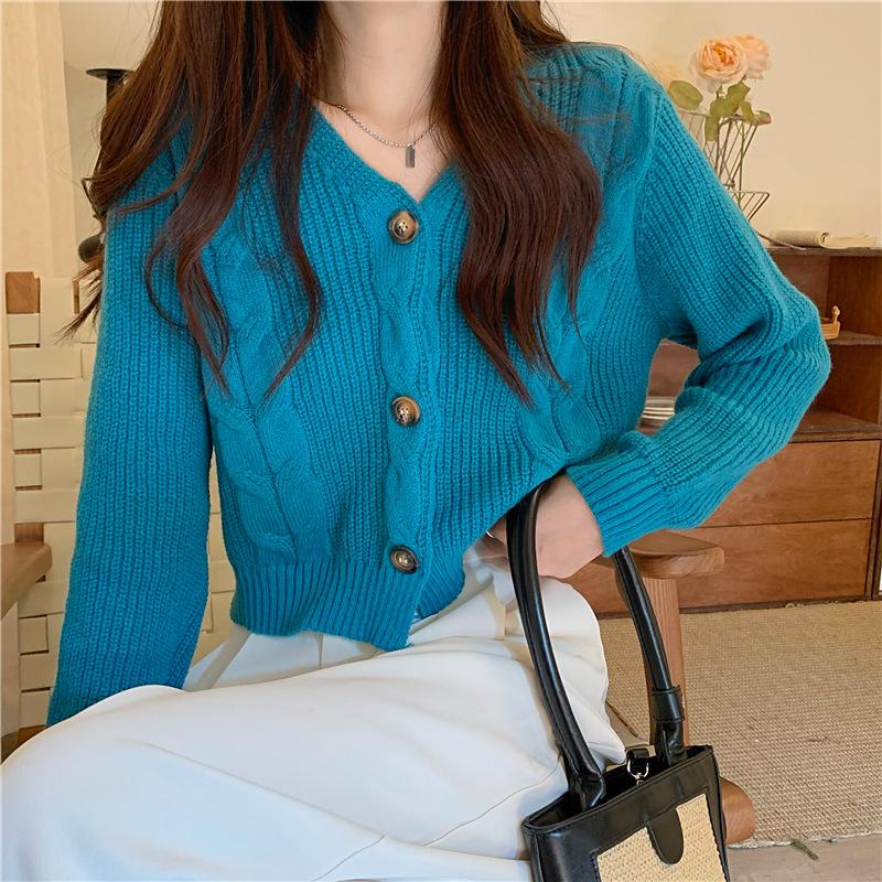 Lazy high-end short sweater women's autumn and winter twist milk fufu temperament thin V-neck jacket
