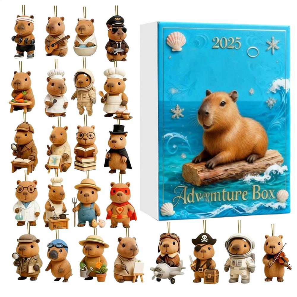 24Days Advent Capybara Toy Christmas Countdown Calendar 2D Flat Acrylic Pendant For Festive Car Rearview Stocking Stuffer Mantel