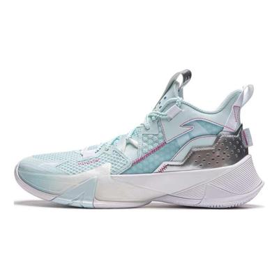 Li Ning Air Raid Chaussures de Basket-ball Confortables Tendance Antidérapantes Respirantes Coupe Basse Homme Baskets Bleu Vert ABPU055-3