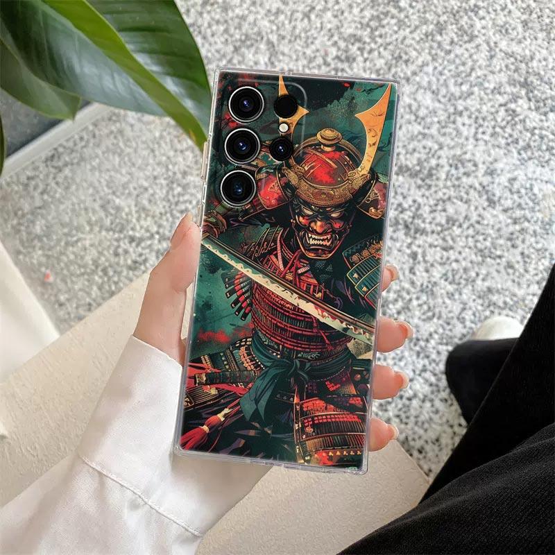 Samurai Hannya Mask Ghost Tattoo Phone Case S25Ultra For Samsung Galaxy S25 S24 S23 S21 Ultra S20 FE S22 Plus A55 5G Clear Cover