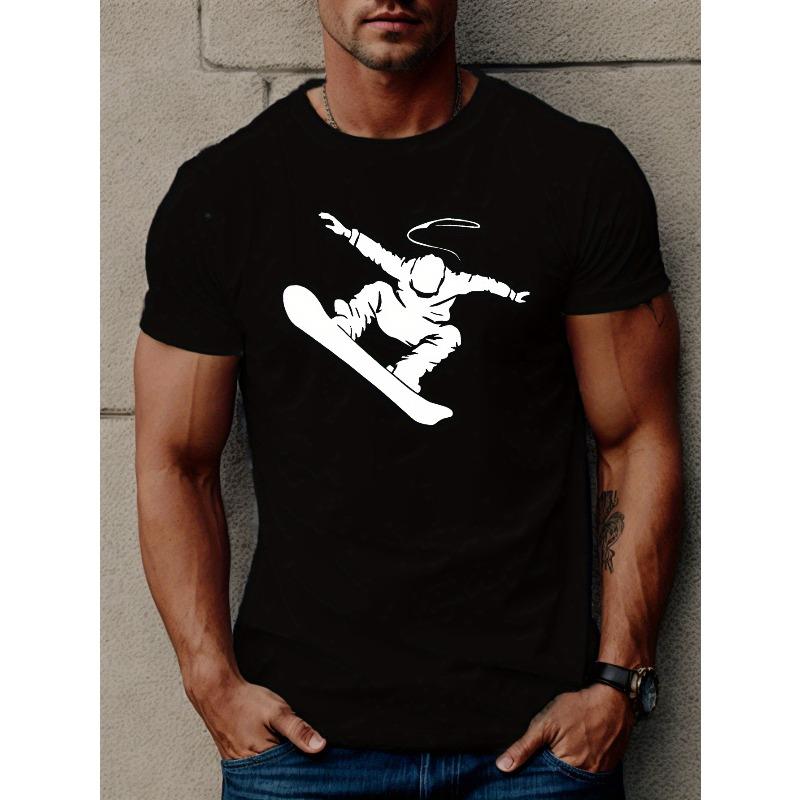 Europäische Größe Herren Snowboarder Grafik T-Shirt - Lässiges Kurzarm, Atmungsaktive Baumwolle, Sommer T-Shirt mit Geometrischem Design