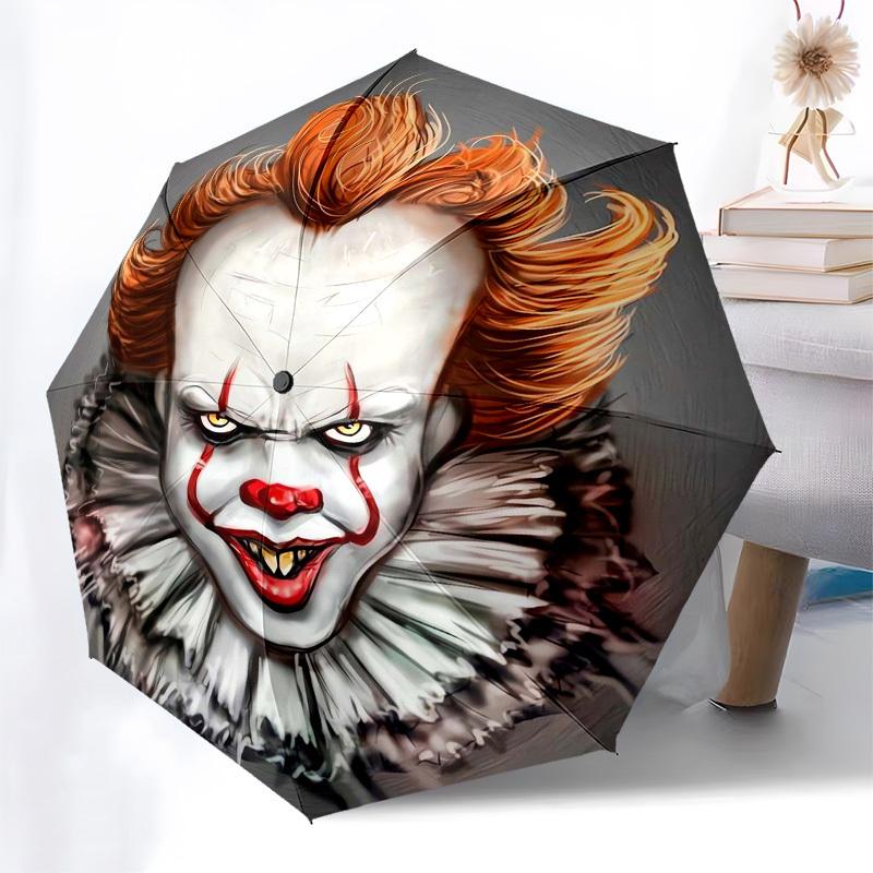 1 Stück Pennywise Clown Horror Regenschirm mit Kunststoffgriff, Geeignet für Alle Jahreszeiten Zuhause Reise Outdoor RegenschirmM1387