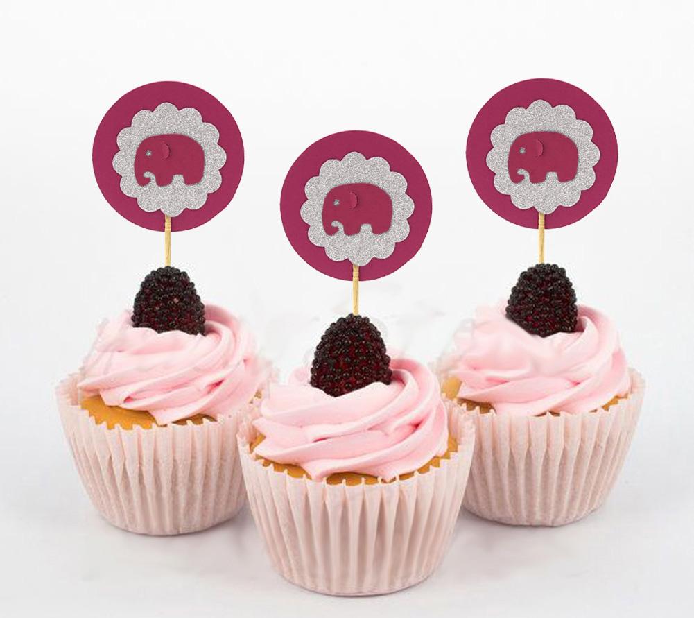 Lembrancinha Querida| Toppers de Cupcake de Elefante| Aniversário Chá de Bebê Decorações de Sobremesa para Festa - Pacote de