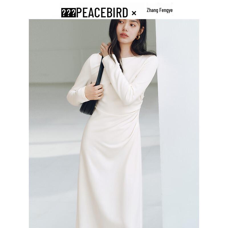 Peacebird Women's Long Sleeve Pleated Hepburn Style Midi Dress