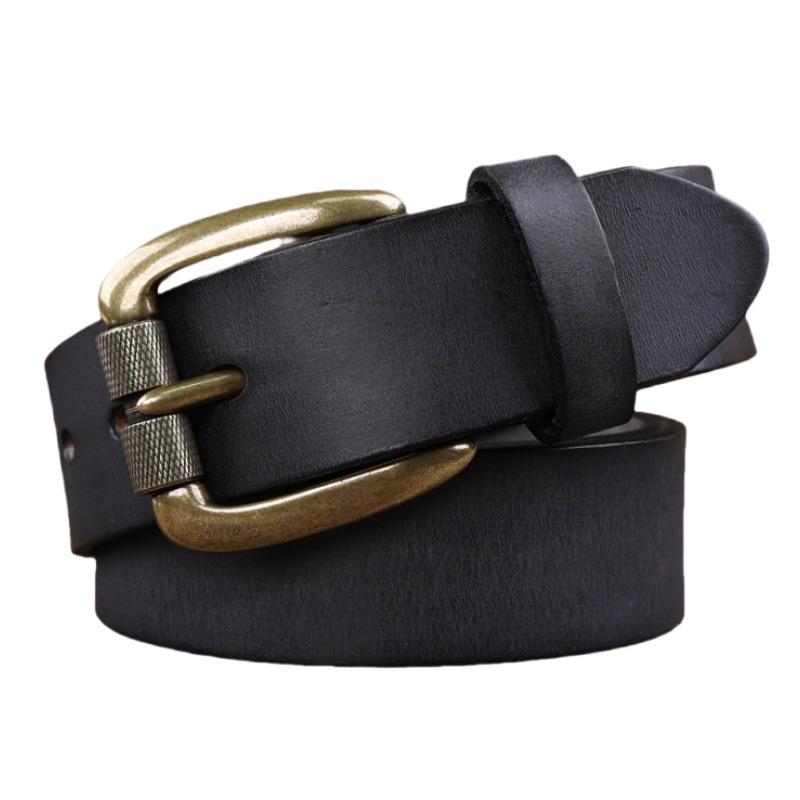 Men's Genuine Vegetable-Tanned Cowhide Leather Belt with Pin Buckle - Retro and Fashionable for Trousers & Jeans