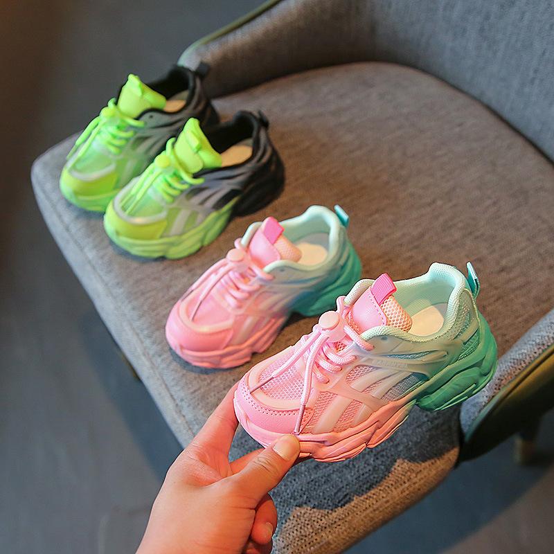 Color-blocking Boys Lace-up Breathable Mesh Sneakers 2024 Korean Style Kids Fashion Non-slip Street Style Sport Shoes for Girls