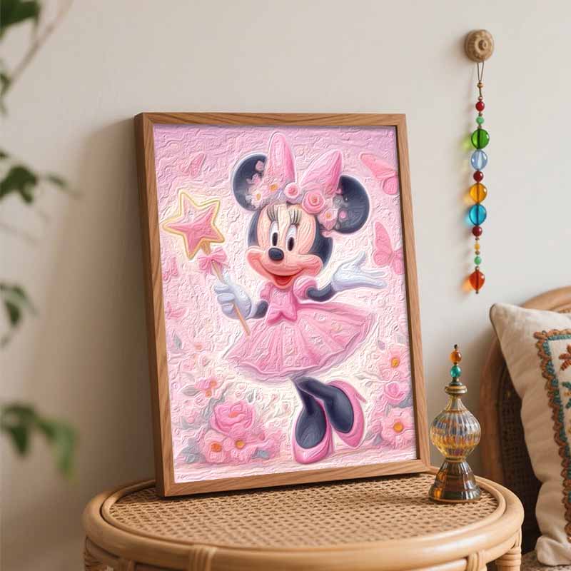 Disney Minnie Mouse Floral Pink Dress Oil Paint Digital Painting Art Kit Handmade DIY Painting Kit Home Decor