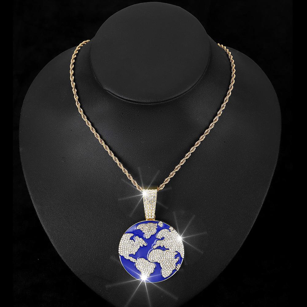 European and American new products drop oil hip-hop planet earth pendant Cuban necklace men's personality environmentally friendly alloy jewelry