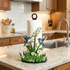 2D Flat Floral Tissue Holder Wooden Base Vertical Napkins Rack Practical Tissue Stand for Kitchen