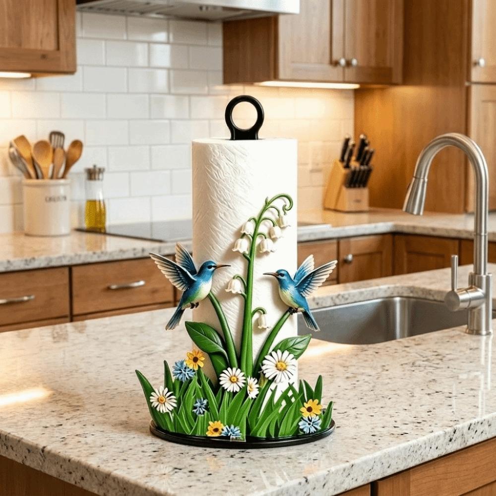 2D Flat Floral Tissue Holder Wooden Base Vertical Napkins Rack Practical Tissue Stand for Kitchen