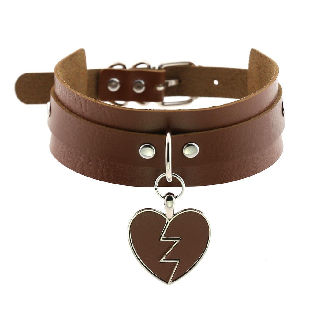 DIEZI Sexy Lignt Brown PU Leather Necklace Women Men New Harajuku Gothic Vintage Heart Chain Choker Statement Necklace Jewelry