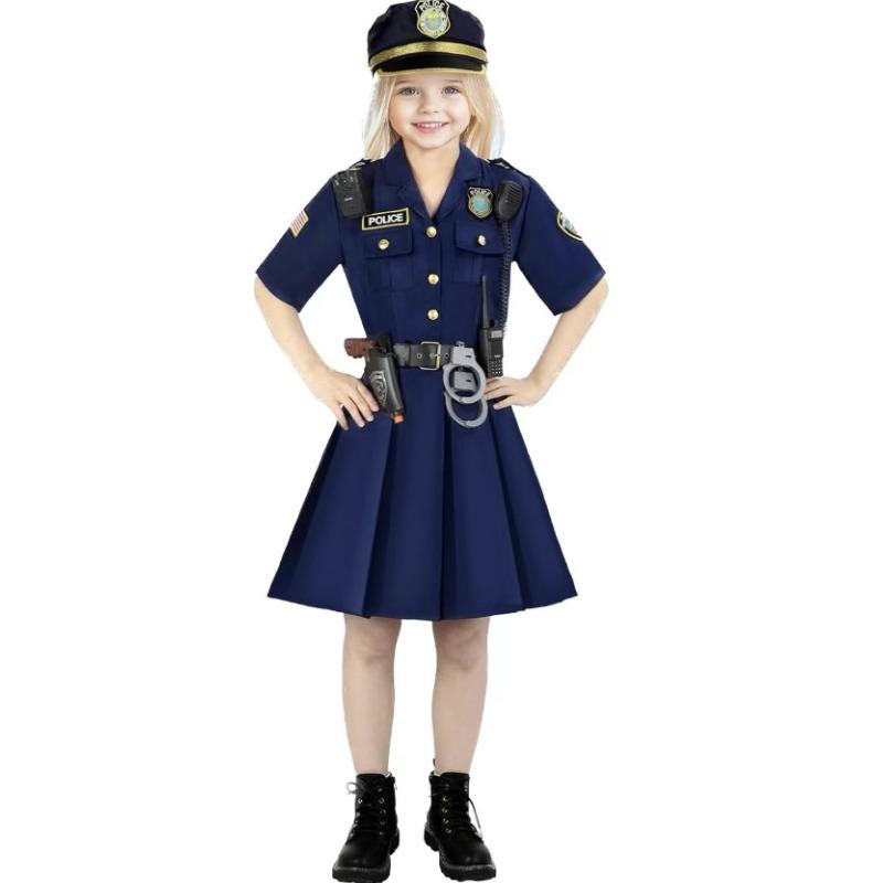 Halloween children's police uniform suit long sleeves, Halloween cosplay professional play male and female police uniform