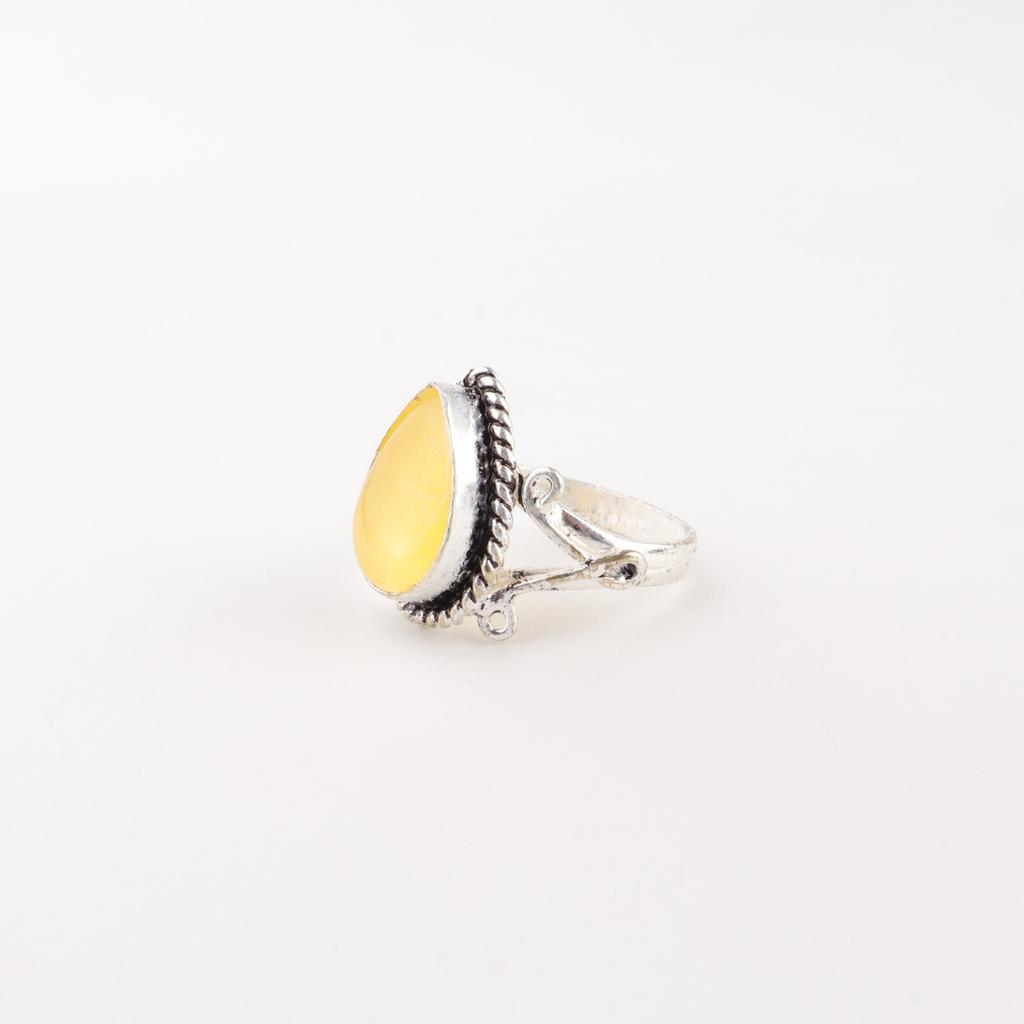 Żółty Kamień Księżycowy Srebro Próby 925 Biżuteria Ręcznie Robiony Pierścionek Walentynkowy Prezent RR-57-38