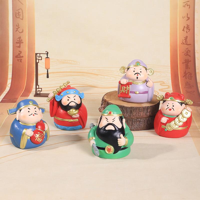 Figurines du Dieu de la richesse à cinq voies, trésor chinois Feng Shui, statue porte-bonheur en résine, décoration de voiture, de maison ou de bureau