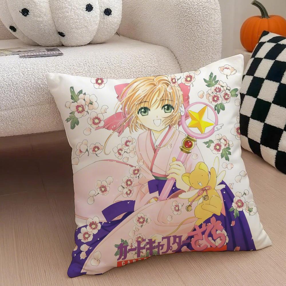 Anime C-Cardcaptor S-Sakura Pillow Case Anti-dustmite Pillowcase Invisible Zipper Silky Short Plush Sofa Cushion Cover